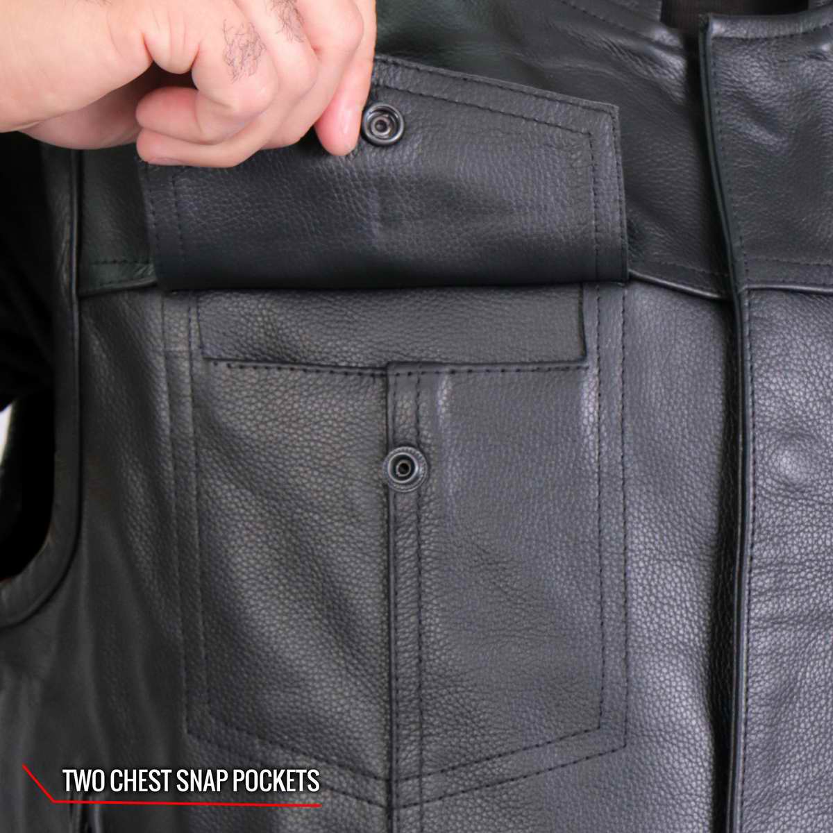 Hot Leathers VSM1060 Men's Black Flannel Red Conceal and Carry Leather Vest — image 12