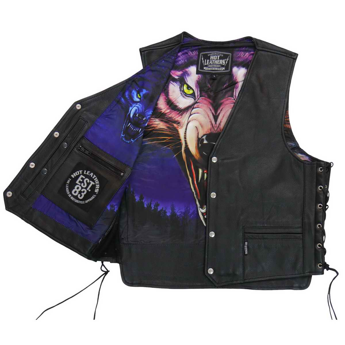 Hot Leathers VSM1062 Men's Black Lone Wolf Conceal and Carry Side Lace Leather Vest — image 5