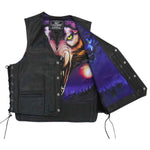 Hot Leathers VSM1062 Men's Black Lone Wolf Conceal and Carry Side Lace Leather Vest — image 1