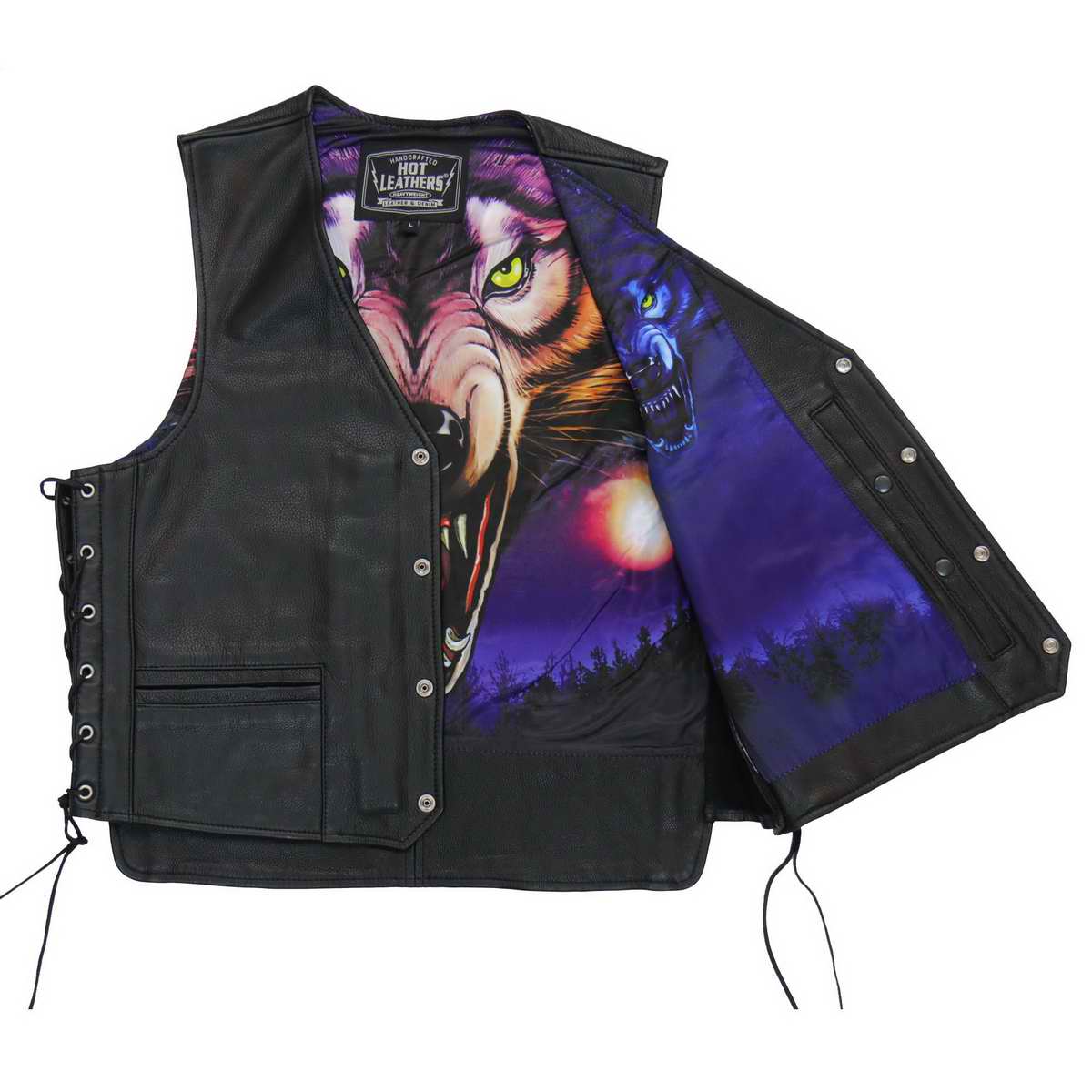 Hot Leathers VSM1062 Men's Black Lone Wolf Conceal and Carry Side Lace Leather Vest — image 1