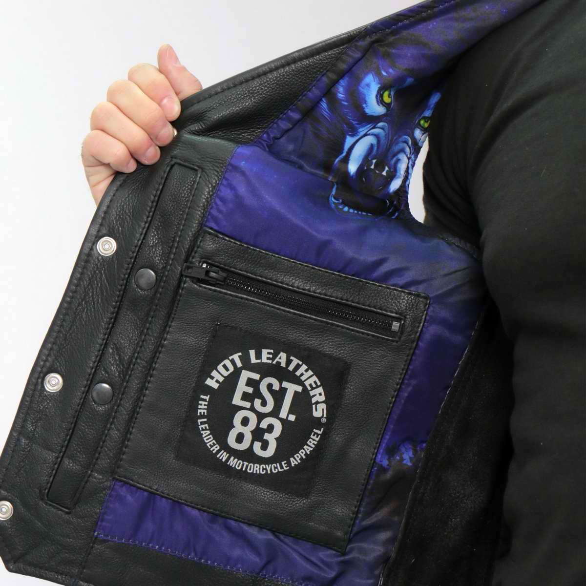 Hot Leathers VSM1062 Men's Black Lone Wolf Conceal and Carry Side Lace Leather Vest — image 9