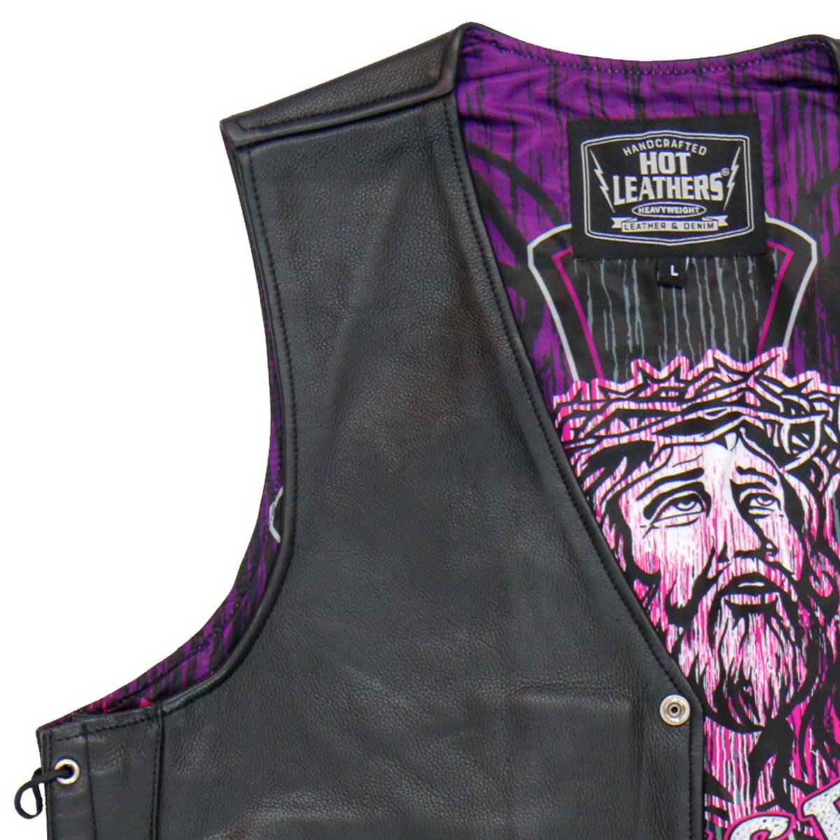 Hot Leathers VSM1063 Men's Black 'Blessed' Conceal and Carry Side Lace Leather Vest — image 3