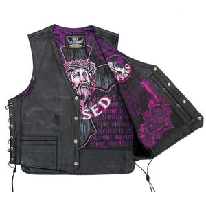 Hot Leathers VSM1063 Men's Black 'Blessed' Conceal and Carry Side Lace Leather Vest — image 1