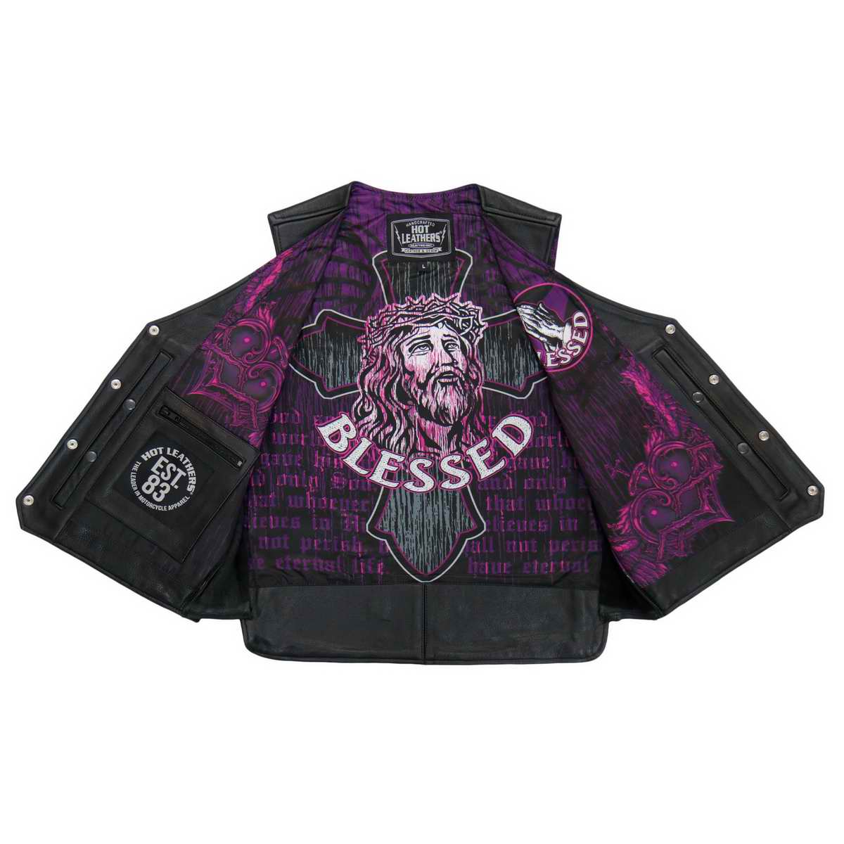 Hot Leathers VSM1063 Men's Black 'Blessed' Conceal and Carry Side Lace Leather Vest — image 4