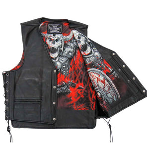 Hot Leathers VSM1064 Men's Black 'Viking Warrior' Conceal and Carry Side Lace Leather Vest — image 1