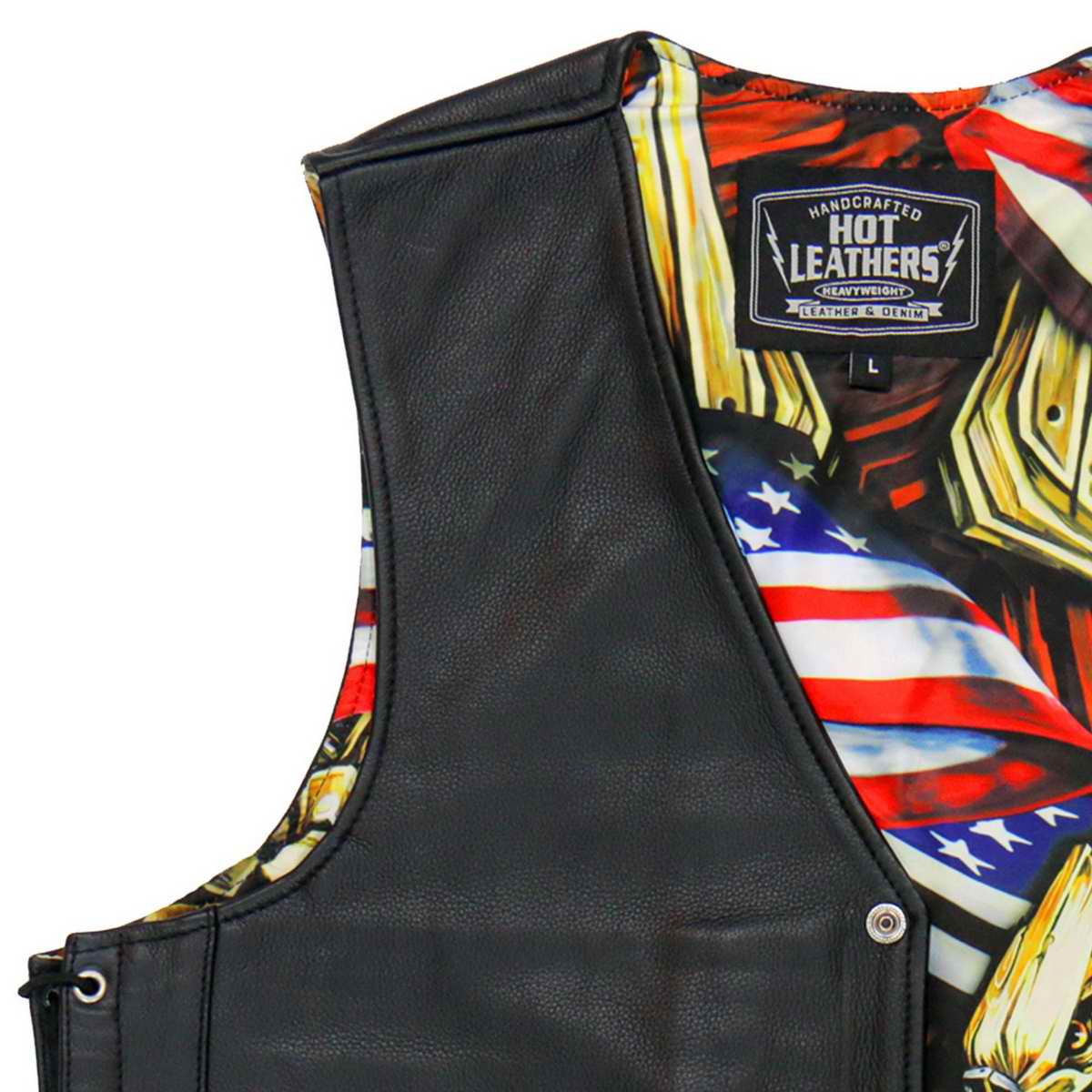 Hot Leathers VSM1065 Men's Black Wooded Eagle Conceal and Carry Side Lace Leather Vest — image 12