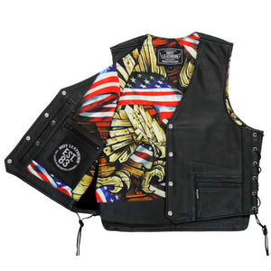 Hot Leathers VSM1065 Men's Black Wooded Eagle Conceal and Carry Side Lace Leather Vest — image 2