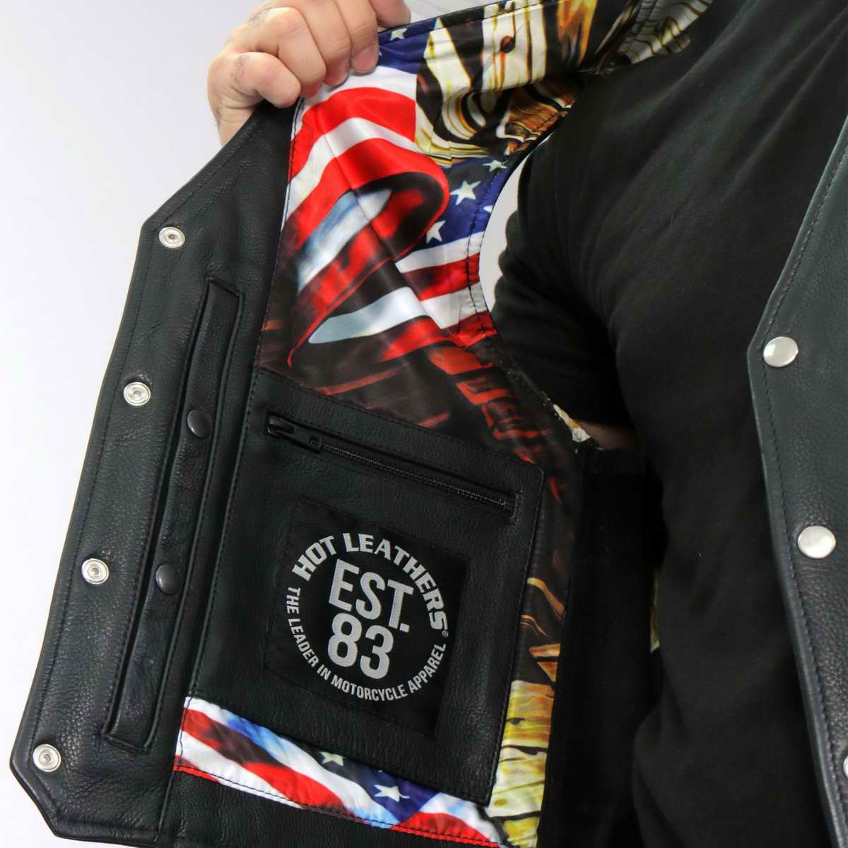 Hot Leathers VSM1065 Men's Black Wooded Eagle Conceal and Carry Side Lace Leather Vest — image 9