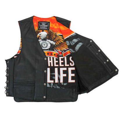 Hot Leathers VSM1066 Men's Black V-Twin Eagle Conceal and Carry Side Lace Leather Vest — image 1