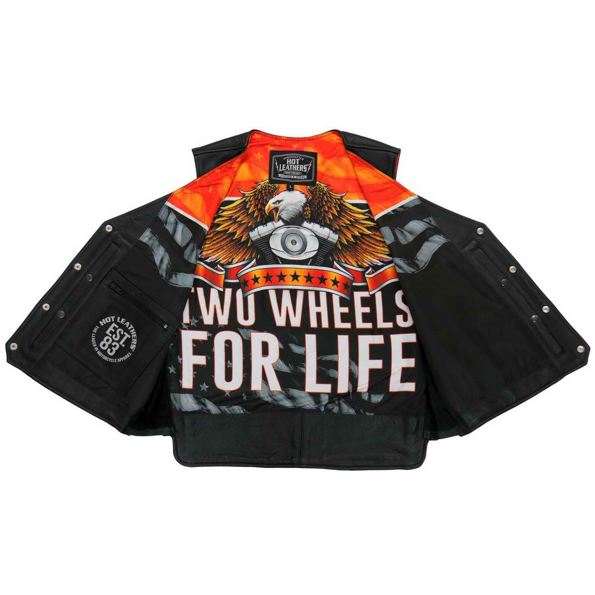 Hot Leathers VSM1066 Men's Black V-Twin Eagle Conceal and Carry Side Lace Leather Vest — image 4
