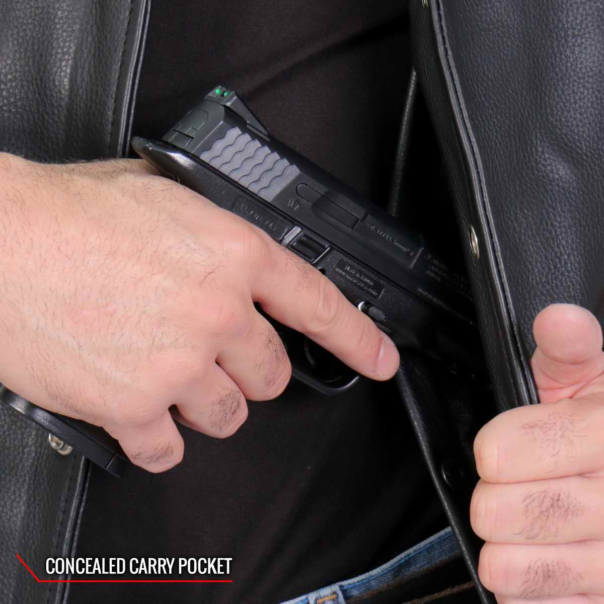 Hot Leathers VSM1066 Men's Black V-Twin Eagle Conceal and Carry Side Lace Leather Vest — image 10