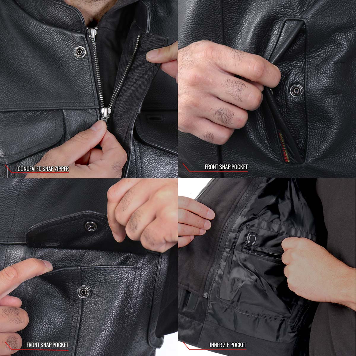 Hot Leathers VSM1201 Men's Black Motorcycle Biker Club Style Vest with Hoodie — image 3