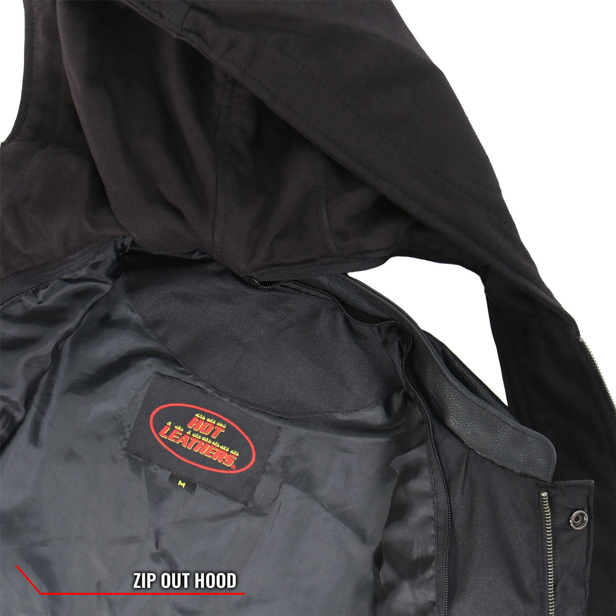 Hot Leathers VSM1201 Men's Black Motorcycle Biker Club Style Vest with Hoodie — image 4