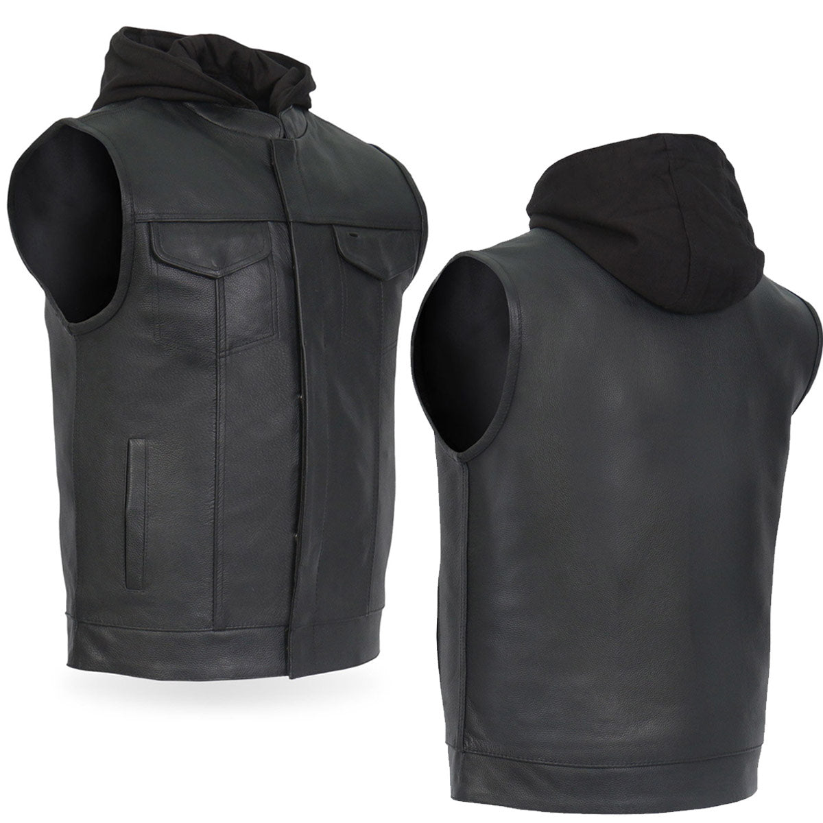 Hot Leathers VSM1201 Men's Black Motorcycle Biker Club Style Vest with Hoodie — image 9