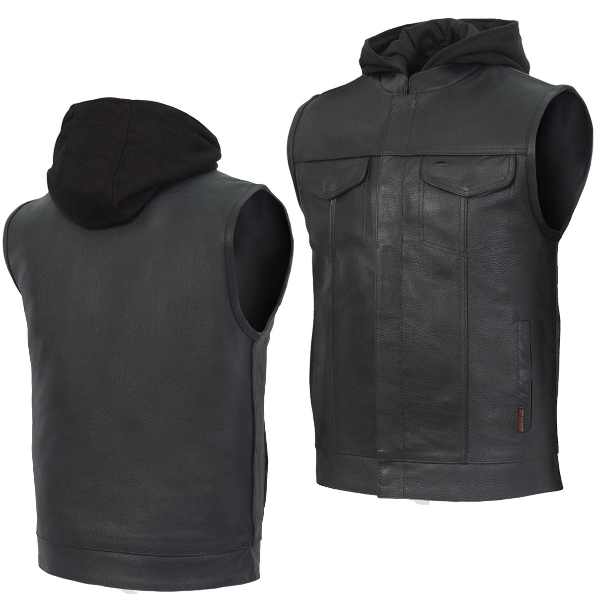 Hot Leathers VSM1201 Men's Black Motorcycle Biker Club Style Vest with Hoodie — image 10
