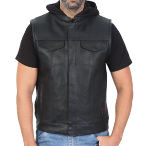 Hot Leathers VSM1201 Men's Black Motorcycle Biker Club Style Vest with Hoodie — image 1