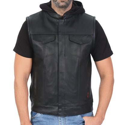 Hot Leathers VSM1201 Men's Black Motorcycle Biker Club Style Vest with Hoodie — image 1