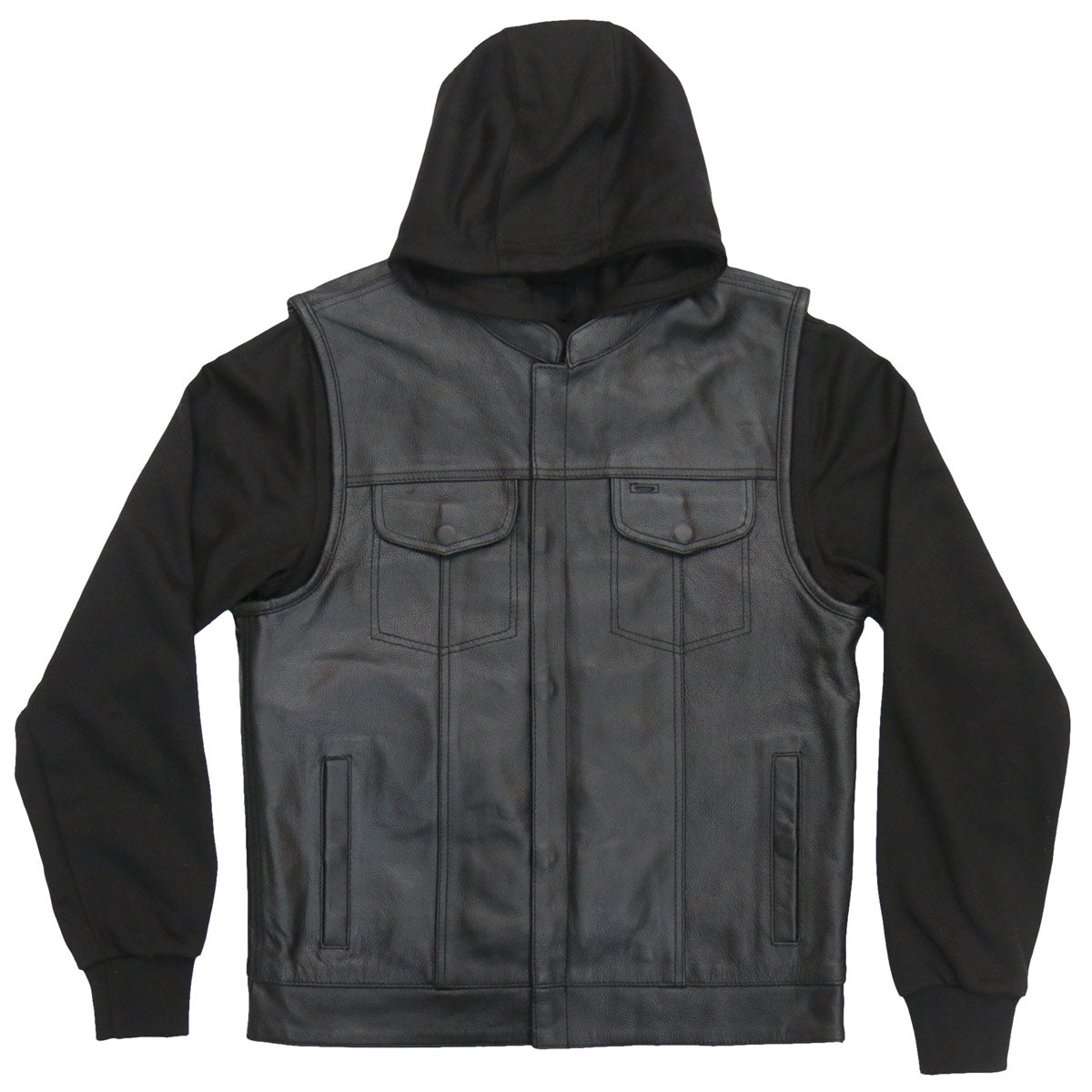 Hot Leathers VSM1202 Men's Black '2-in-1' Conceal and Carry Leather Vest with Hoodie — image 8
