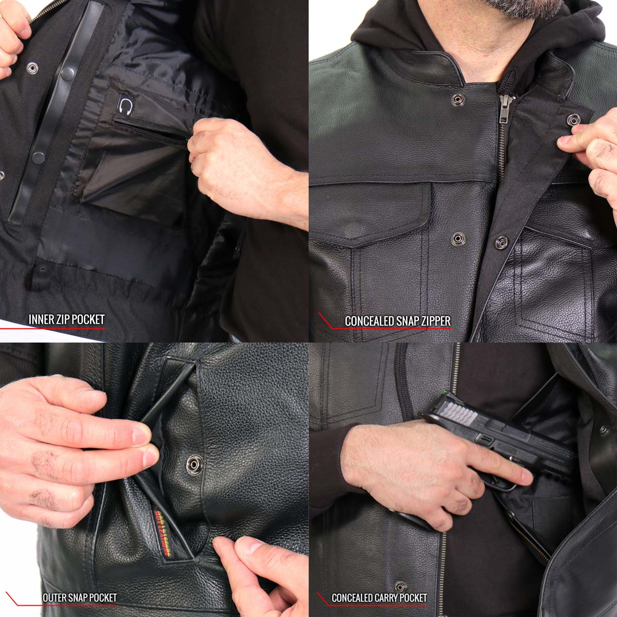 Hot Leathers VSM1202 Men's Black '2-in-1' Conceal and Carry Leather Vest with Hoodie — image 4
