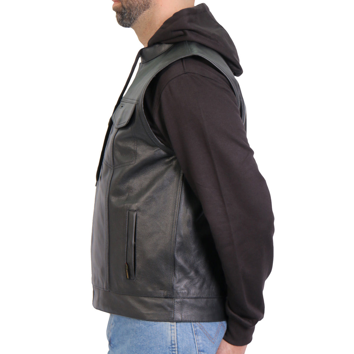 Hot Leathers VSM1202 Men's Black '2-in-1' Conceal and Carry Leather Vest with Hoodie — image 7