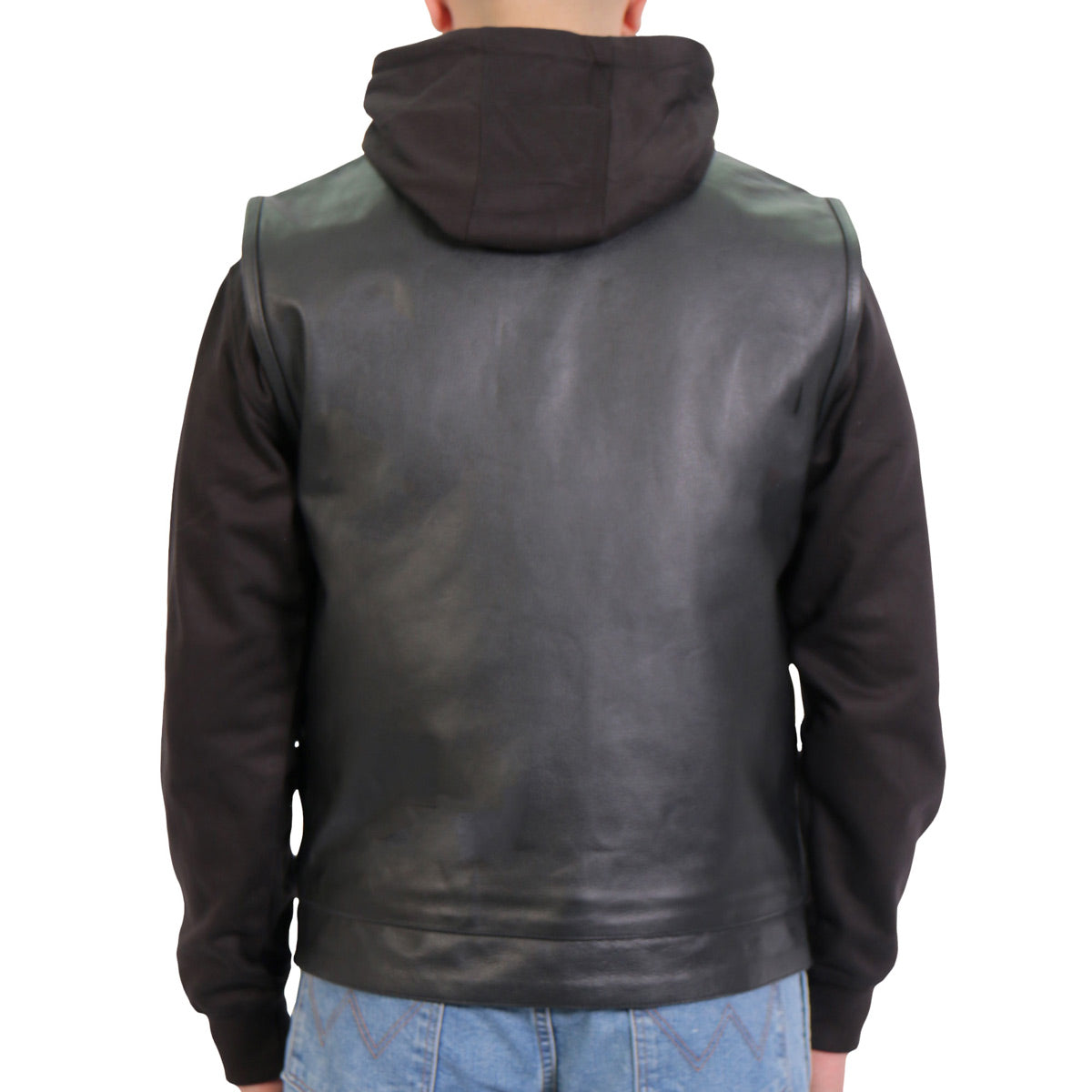 Hot Leathers VSM1202 Men's Black '2-in-1' Conceal and Carry Leather Vest with Hoodie — image 2