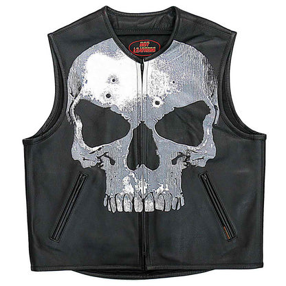 Hot Leathers VSM2001 Men's Black ‘Jumbo Skull’ Conceal and Carry Leather Vest — image 1
