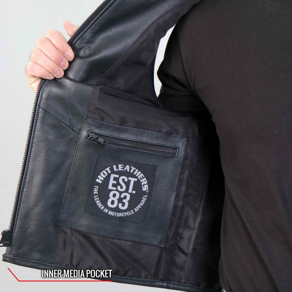 Hot Leathers VSM2001 Men's Black ‘Jumbo Skull’ Conceal and Carry Leather Vest — image 9
