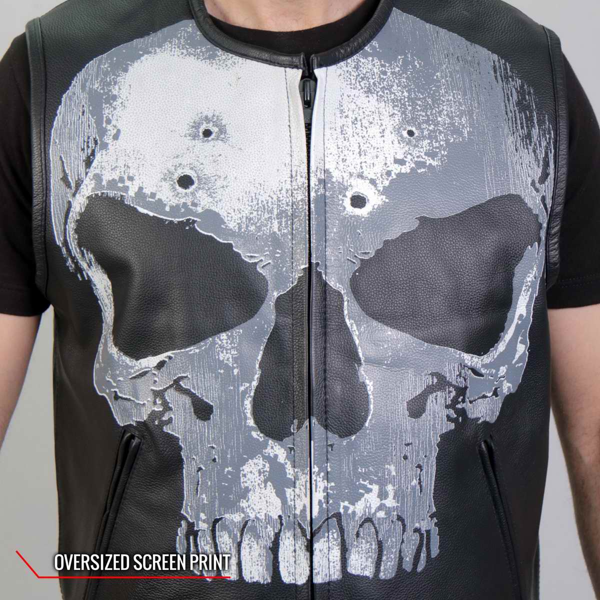 Hot Leathers VSM2001 Men's Black ‘Jumbo Skull’ Conceal and Carry Leather Vest — image 7