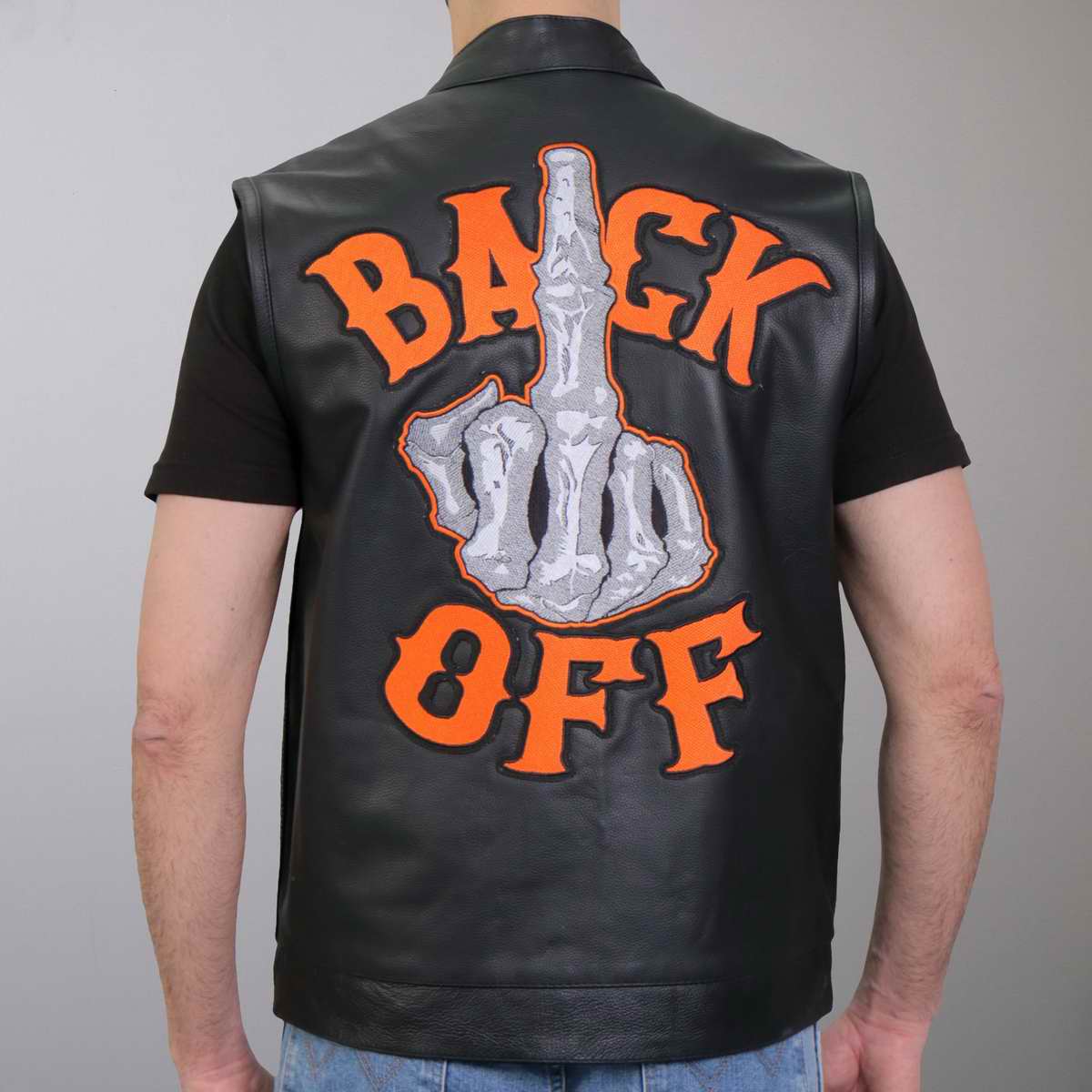 Hot Leathers VSM2002 Men's Black 'Back Off Finger' Conceal and Carry Leather Vest — image 3