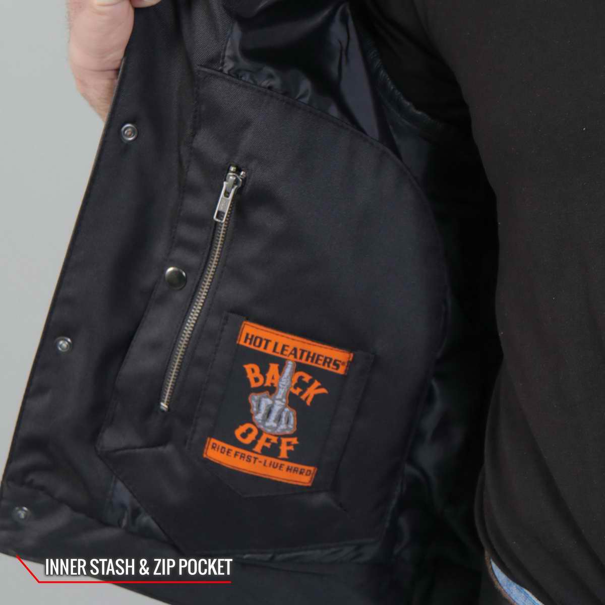 Hot Leathers VSM2002 Men's Black 'Back Off Finger' Conceal and Carry Leather Vest — image 8