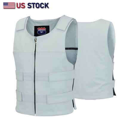 Men White Bullet Proof Style Leather Vest For Bikers Club HL11643White