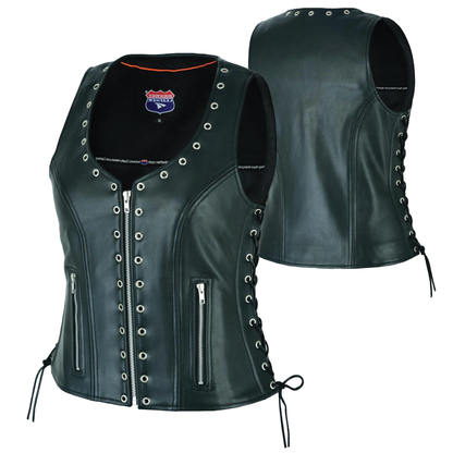 Women's Eyelet  Leather Vest - Longer Length HL14682