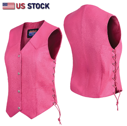 HL14501 HotPink Women's HotPink color side laced Leather Vest with Gun pockets for clubs