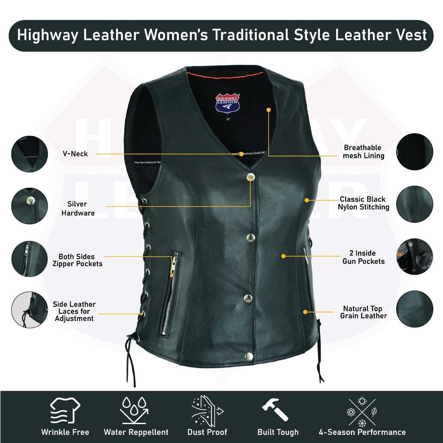 Women's Lace up side leather motorcycle vest NKD