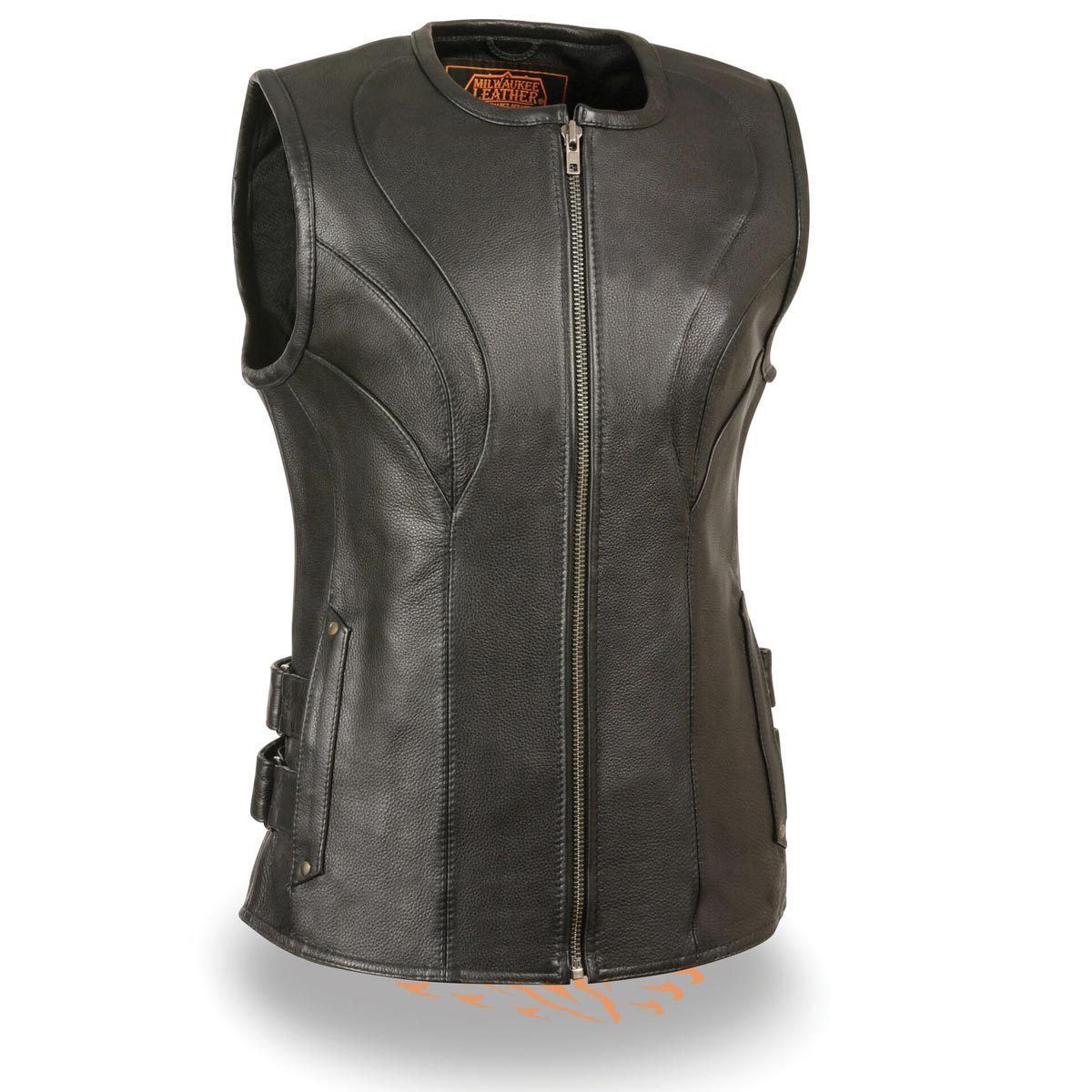 Milwaukee Leather MLL4515 Women's Zipper Front SWAT Style Black Leather Vest - image 1