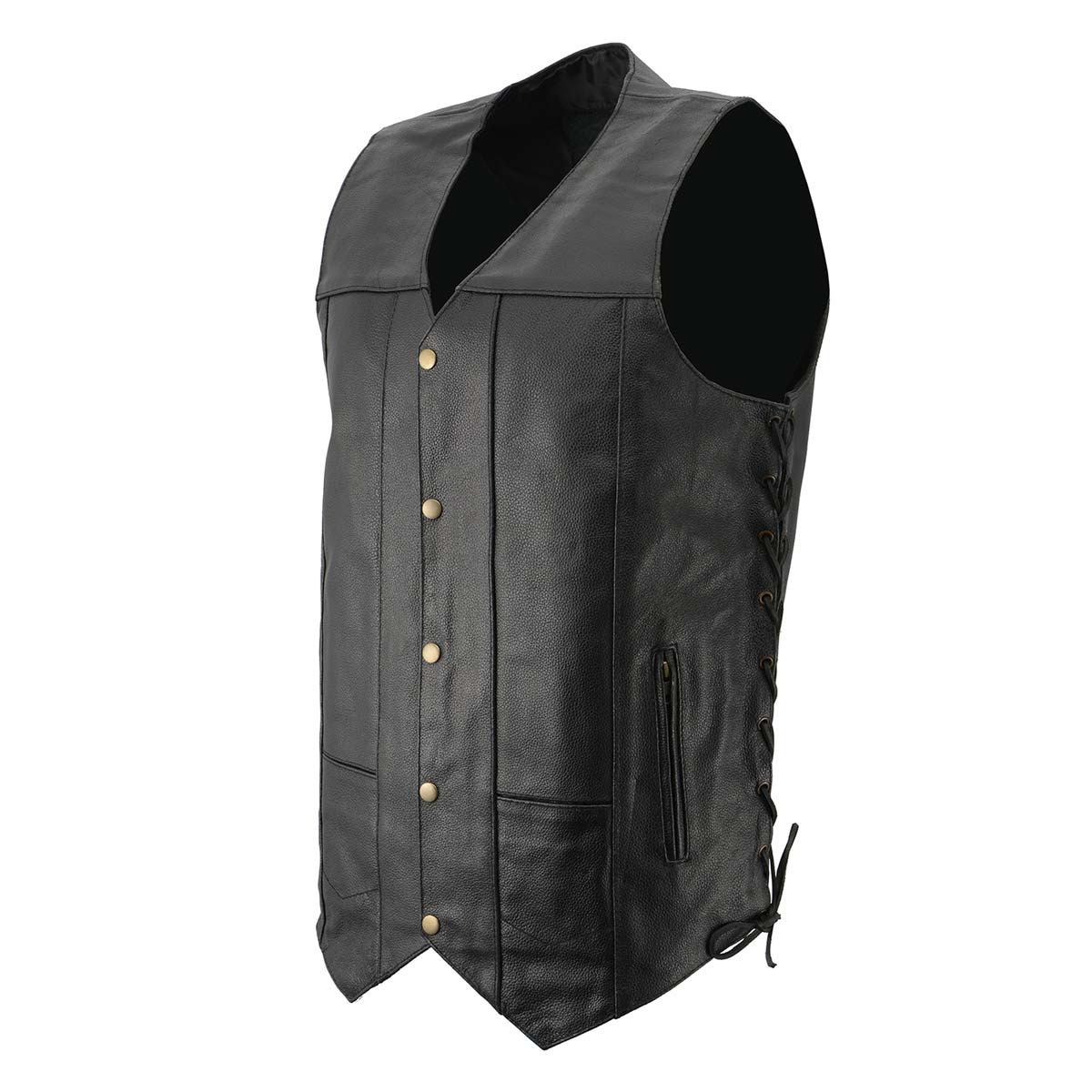 Men’s XS106T Tall Size 10-Pocket Classic Black Side Laced Biker Leather Vest — image 4