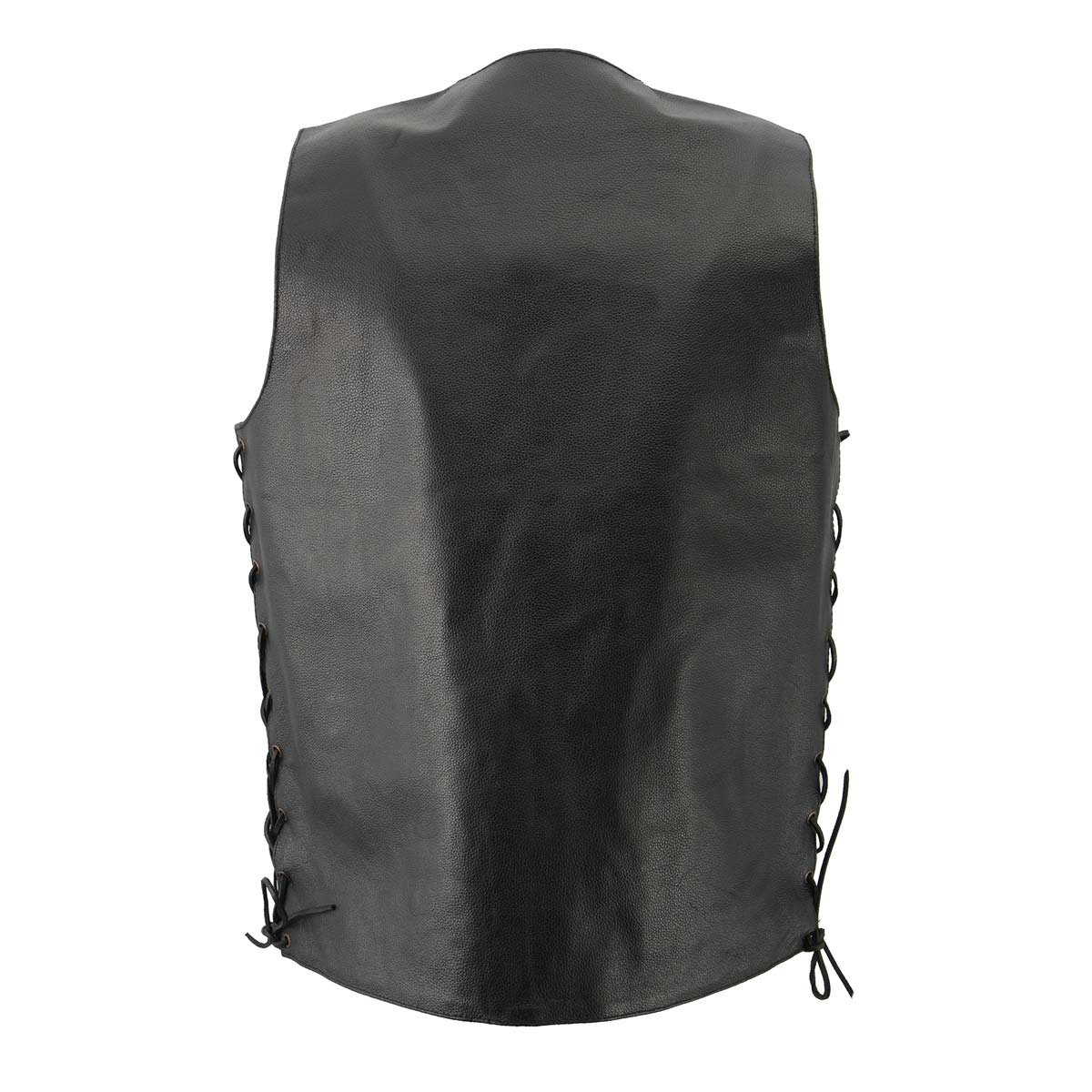 Men’s XS106 10-Pocket Classic Black Side Laced Biker Leather Vest — image 2