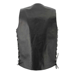 Men’s XS106 10-Pocket Classic Black Side Laced Biker Leather Vest — image 2