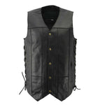 Men’s XS106 10-Pocket Classic Black Side Laced Biker Leather Vest — image 1