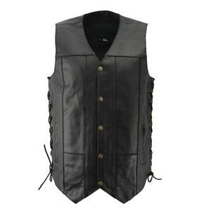 Men’s XS106T Tall Size 10-Pocket Classic Black Side Laced Biker Leather Vest — image 1