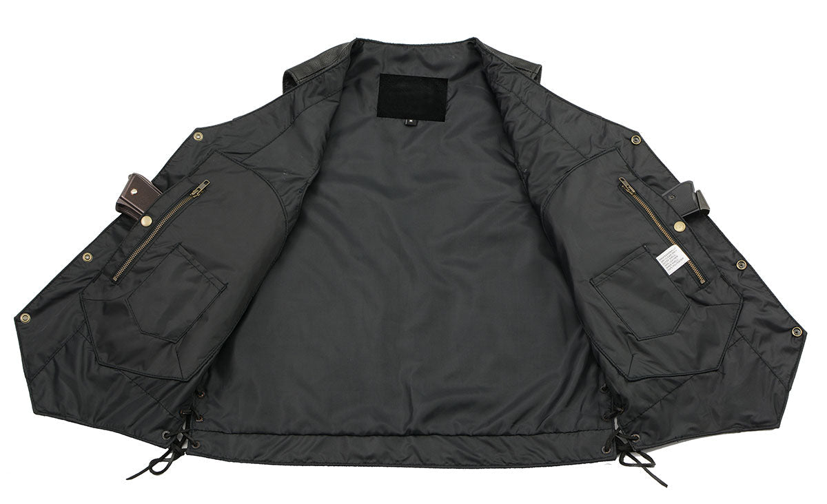 Men’s XS106T Tall Size 10-Pocket Classic Black Side Laced Biker Leather Vest — image 3