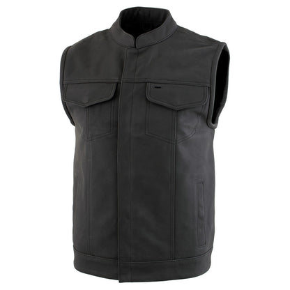 Milwaukee Leather Men's Barrage Flat Black Leather Motorcycle Club Style Vest - LKM3790 — image 1