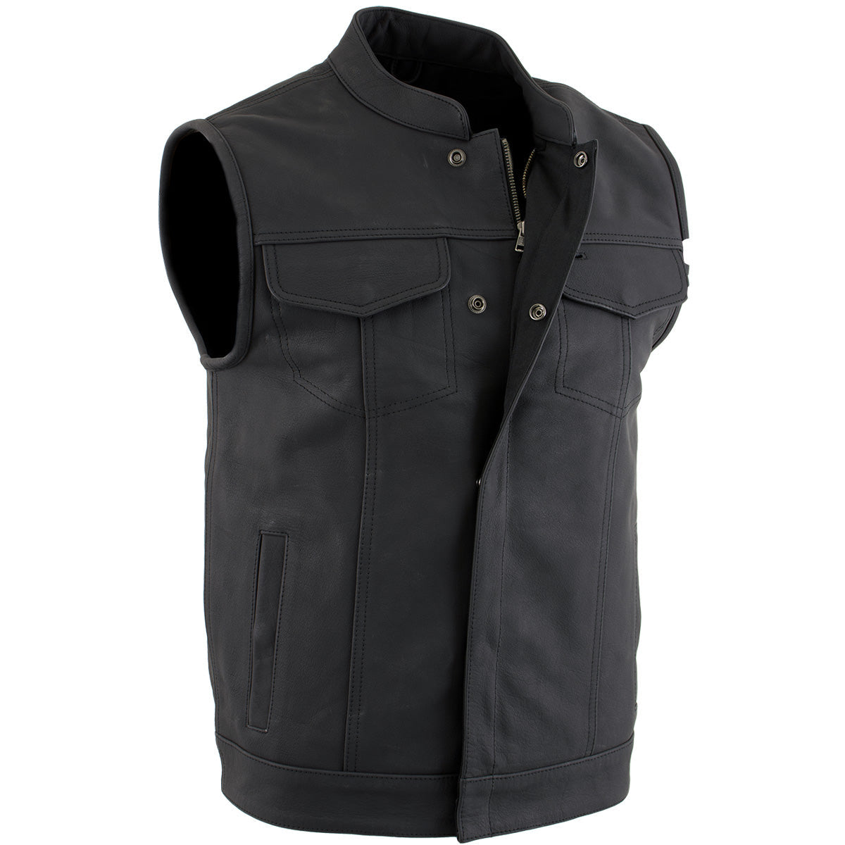 Milwaukee Leather Men's Barrage Flat Black Leather Motorcycle Club Style Vest - LKM3790 — image 9