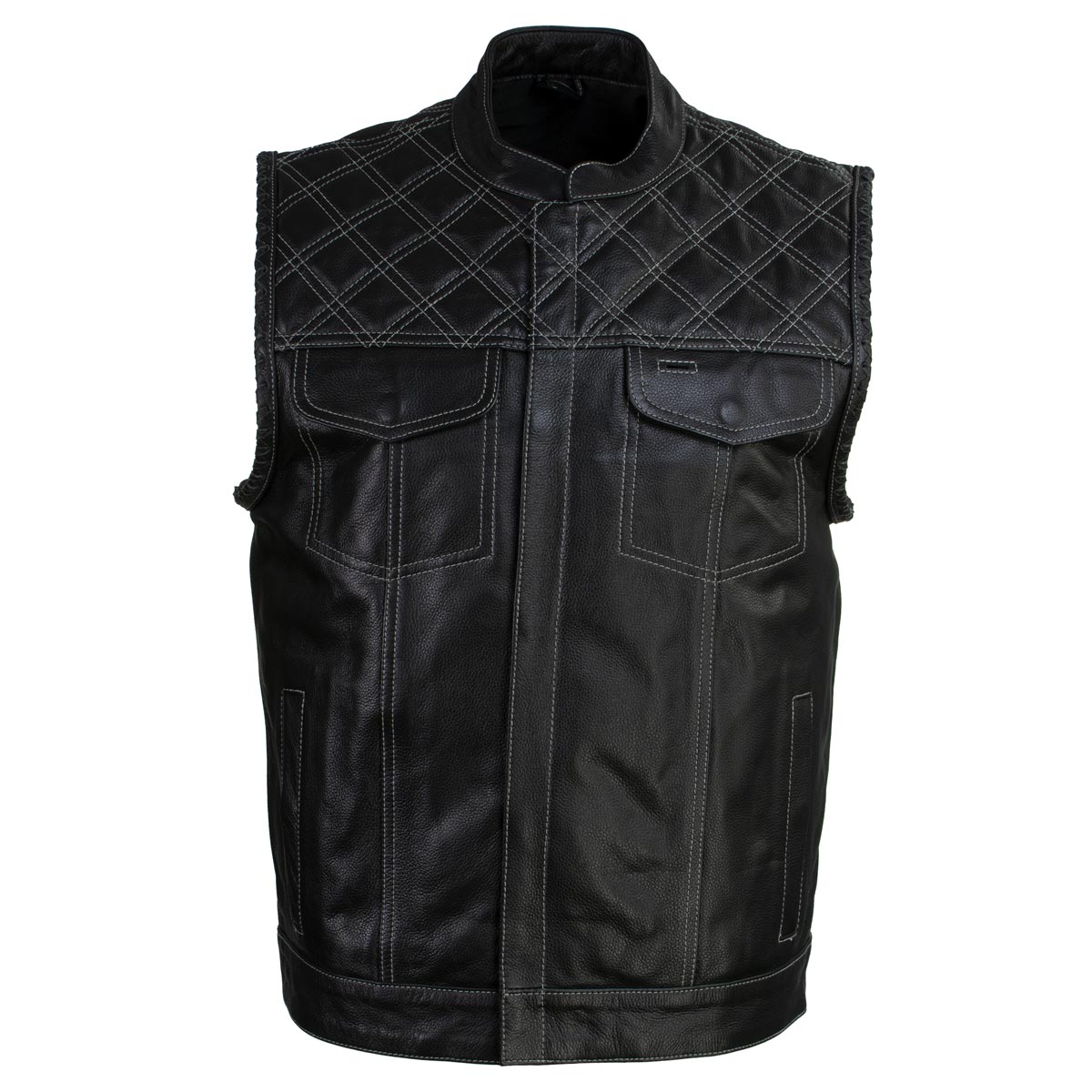 Milwaukee Leather LKM3784 Men's Classic Black Leather Motorcycle Rider Vest Stars and Stripes Design w/ USA Flag Liner — image 8
