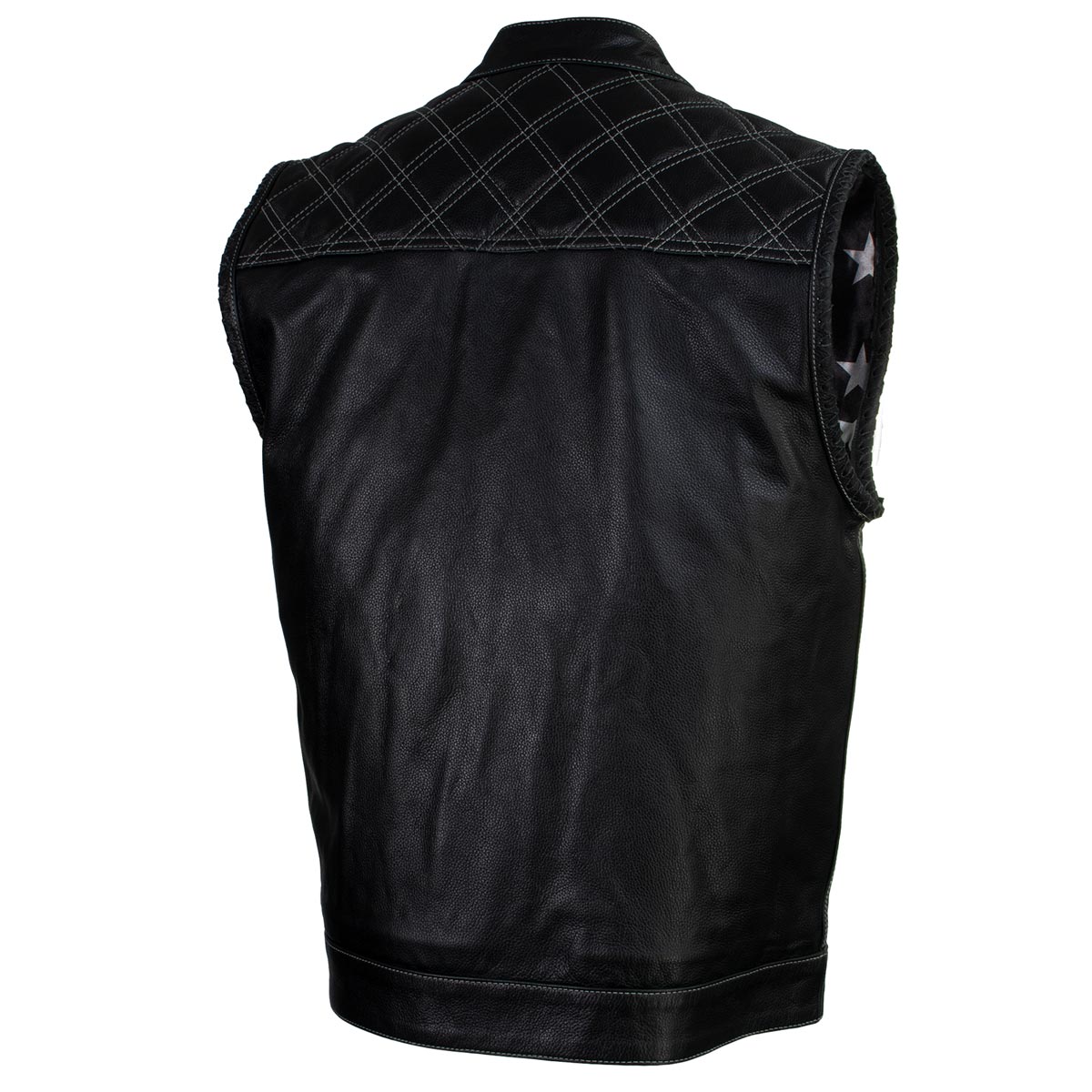 Milwaukee Leather LKM3784 Men's Classic Black Leather Motorcycle Rider Vest Stars and Stripes Design w/ USA Flag Liner — image 10