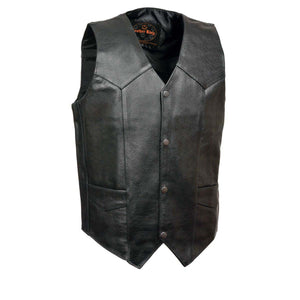 Leather King XS1310LET Men's Classic Black Leather Vest with Snap Button Closure — image 1