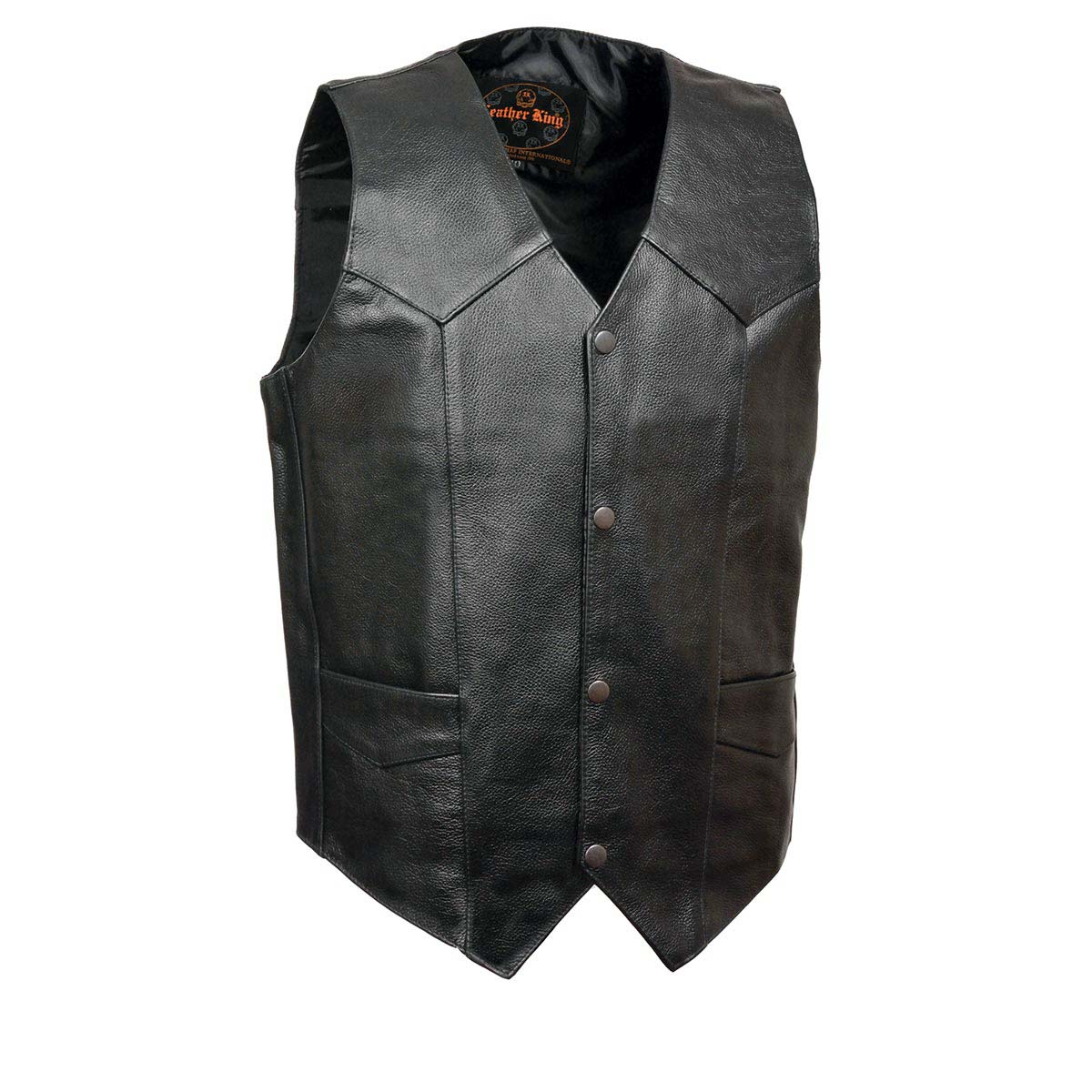 Leather King XS1310 Men's Classic Black Leather Vest with Snap Button Closure — image 1