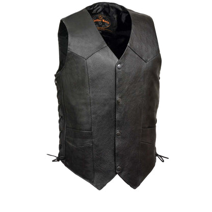 Leather King XS1315LET Men's Classic ‘Side Laced’ Black Leather Vest — image 1