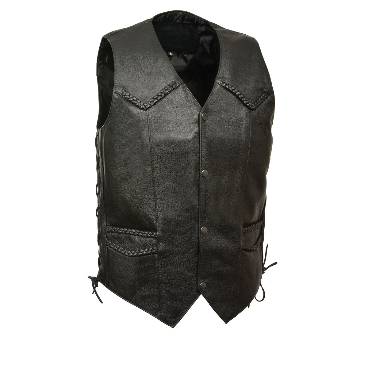 Men’s XS13512 Black Classic Braided Motorcycle Biker Vest — image 1