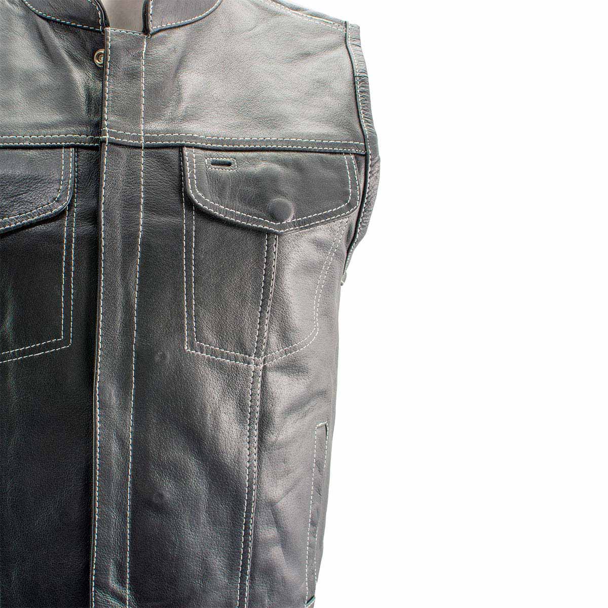 Milwaukee Leather LKM3781 Men's Black Premium Leather Motorcycle Biker Rider Vest w/ White Stitching and Paisley Liner — image 9
